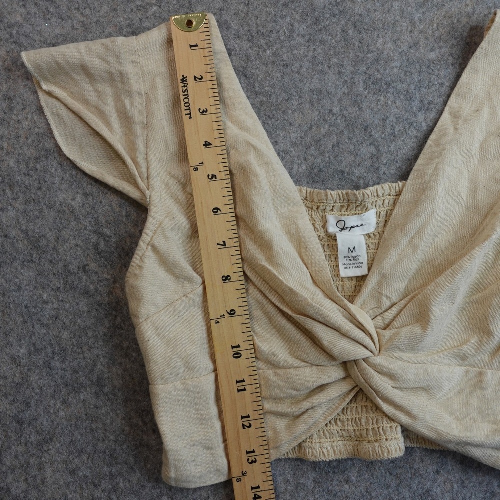 Flax Linen Crop Top Womens M Beige Twist Front Minimalist Coastal Earthy Neutral - Picture 5 of 6